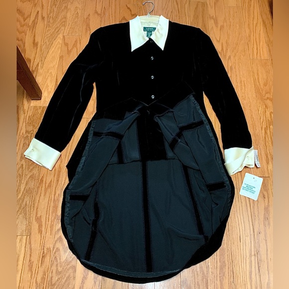 1990s Vtg Women’s 8 Collared Cuffed LAUREN RALPH LAUREN Velour Textured Dress - Picture 16 of 16